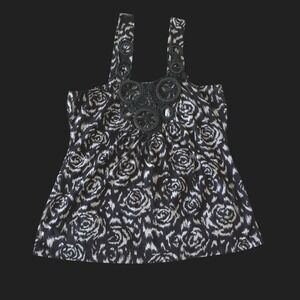 Y2K Hot Temper Black Rose Ikat Crochet Medallion Tank Top Sleeveless Babydoll